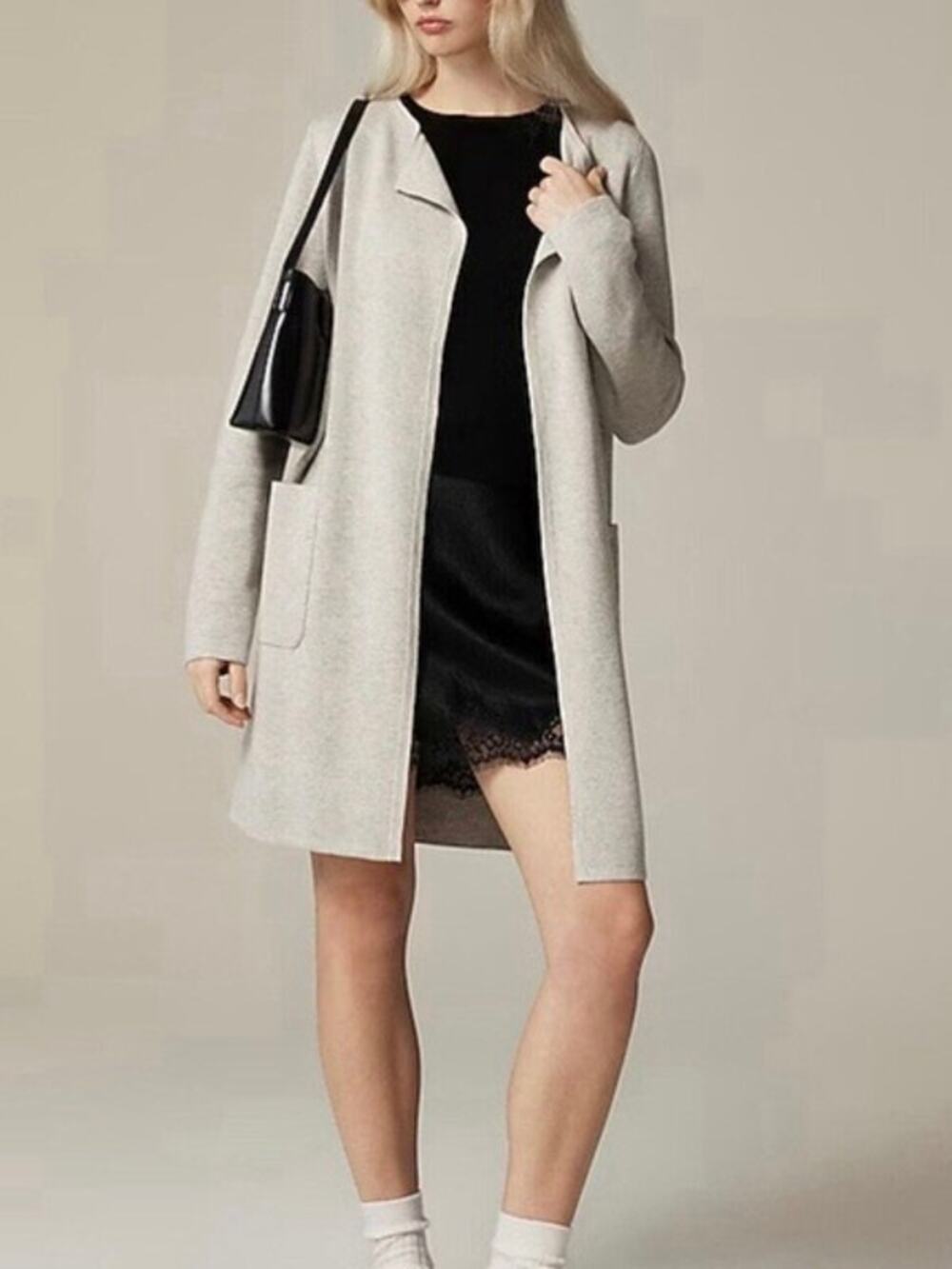 J.Crew Gray Cotton Wool Juliette Collarless Long Sweater Blazer Sz.XS